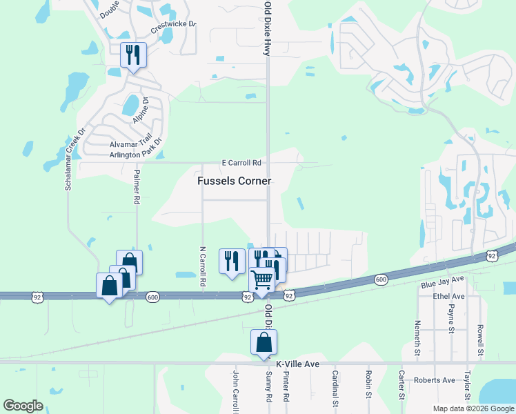 map of restaurants, bars, coffee shops, grocery stores, and more near 4936 Sand Mountain Loop Road in Auburndale