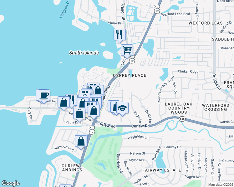 map of restaurants, bars, coffee shops, grocery stores, and more near 175 7th Street in Palm Harbor