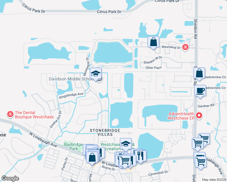 map of restaurants, bars, coffee shops, grocery stores, and more near 11541 Crowned Sparrow Lane in Tampa