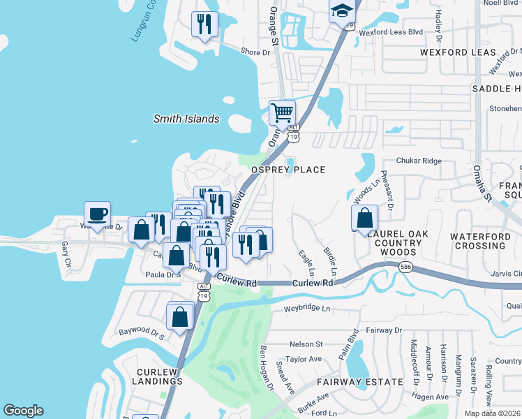 map of restaurants, bars, coffee shops, grocery stores, and more near 175 7th Street in Palm Harbor