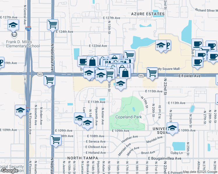 map of restaurants, bars, coffee shops, grocery stores, and more near 11602 North 15th Street in Tampa