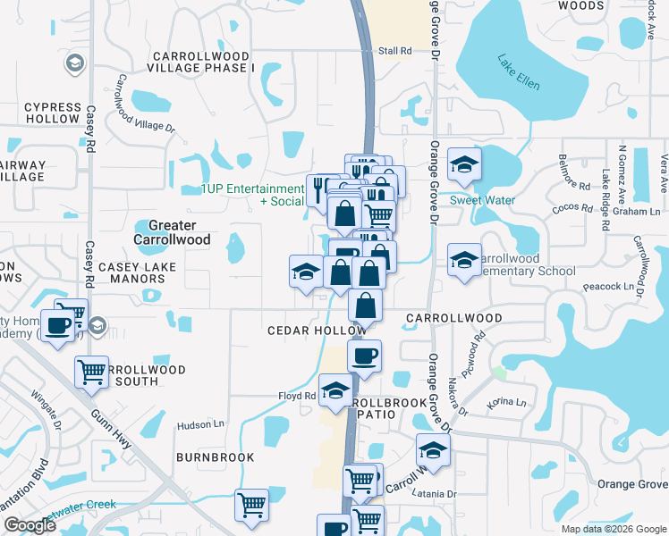 map of restaurants, bars, coffee shops, grocery stores, and more near 11500 North Dale Mabry Highway in Tampa