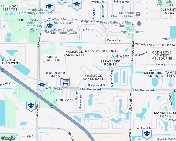 map of restaurants, bars, coffee shops, grocery stores, and more near 2503 Glasbern Circle in West Melbourne