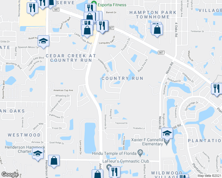 map of restaurants, bars, coffee shops, grocery stores, and more near 12318 Cloverstone Drive in Tampa