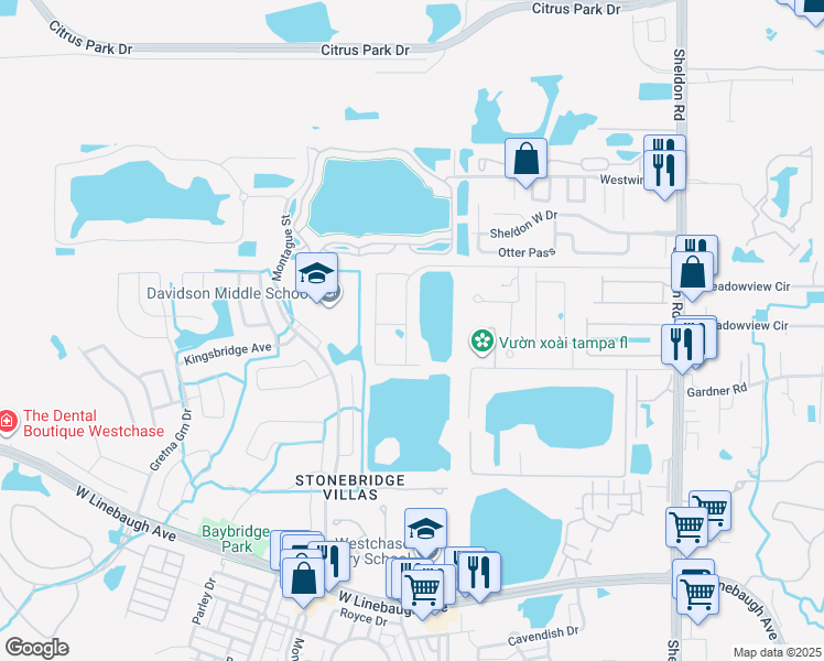 map of restaurants, bars, coffee shops, grocery stores, and more near 9212 Fox Sparrow Road in Tampa