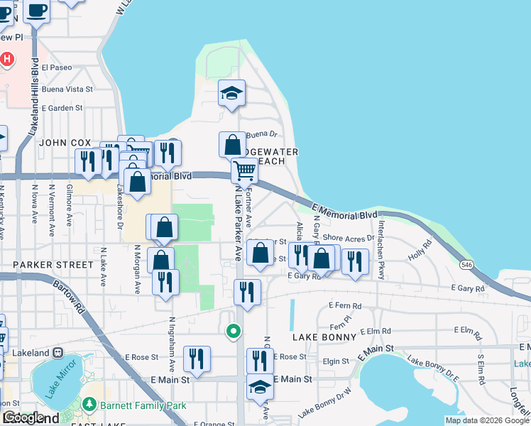 map of restaurants, bars, coffee shops, grocery stores, and more near 1310 Golconda Road in Lakeland