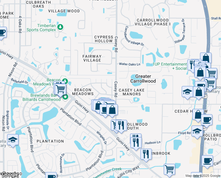 map of restaurants, bars, coffee shops, grocery stores, and more near 11602 Shady Tree Pl in Tampa
