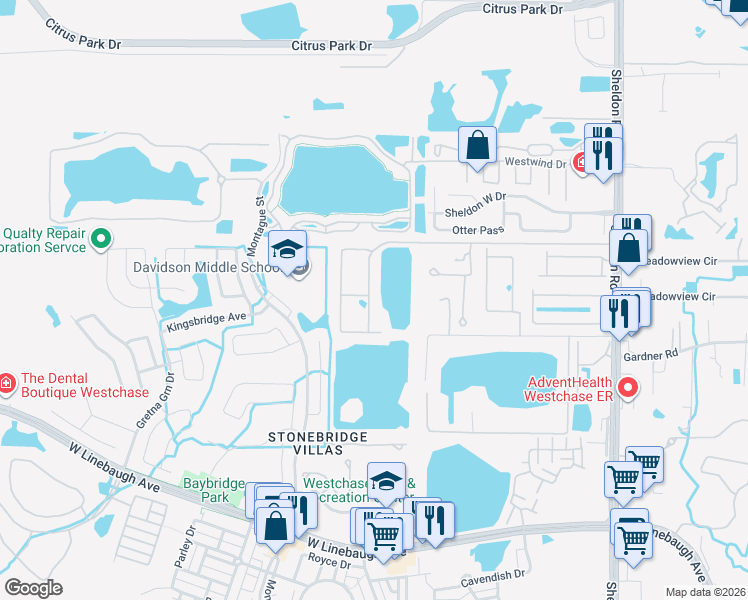 map of restaurants, bars, coffee shops, grocery stores, and more near 9212 Fox Sparrow Road in Tampa