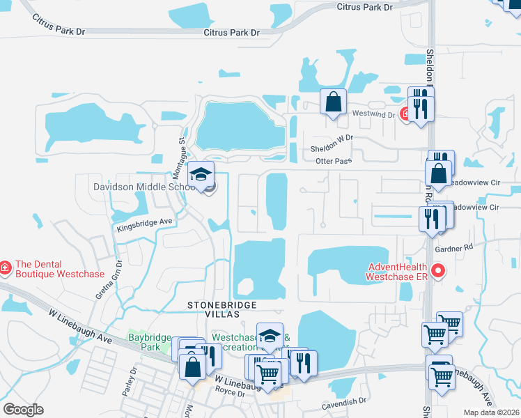 map of restaurants, bars, coffee shops, grocery stores, and more near 9212 Fox Sparrow Road in Tampa