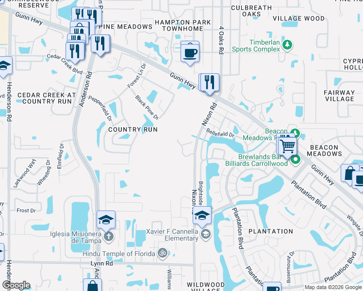 map of restaurants, bars, coffee shops, grocery stores, and more near 5499 Carrollwood Key Drive in Tampa