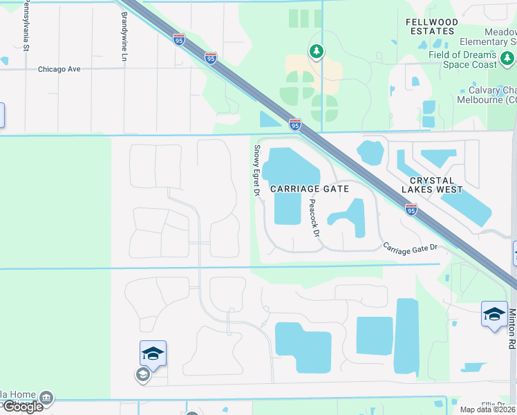 map of restaurants, bars, coffee shops, grocery stores, and more near 4025 Snowy Egret Drive in Melbourne