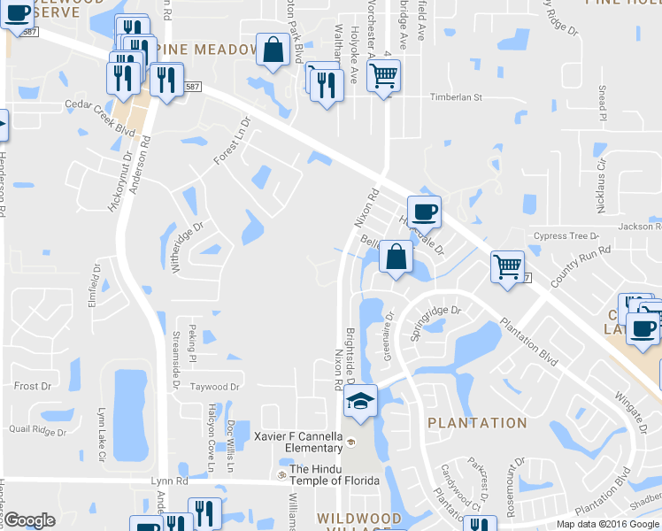 map of restaurants, bars, coffee shops, grocery stores, and more near 11321 Cayman Key Avenue in Tampa