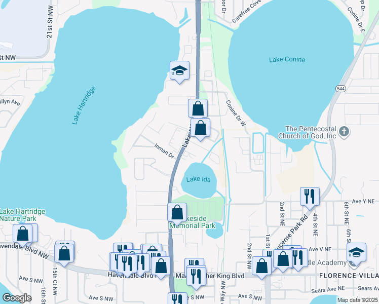 map of restaurants, bars, coffee shops, grocery stores, and more near 861 6th Street Northwest in Winter Haven