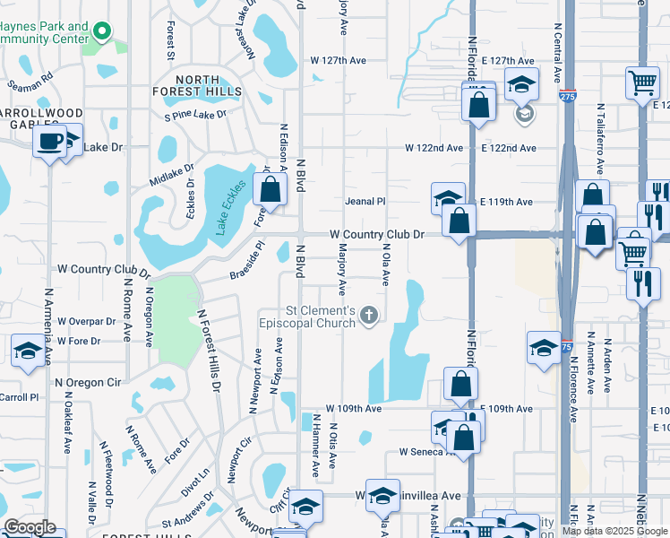 map of restaurants, bars, coffee shops, grocery stores, and more near 11328 Marjory Avenue in Tampa