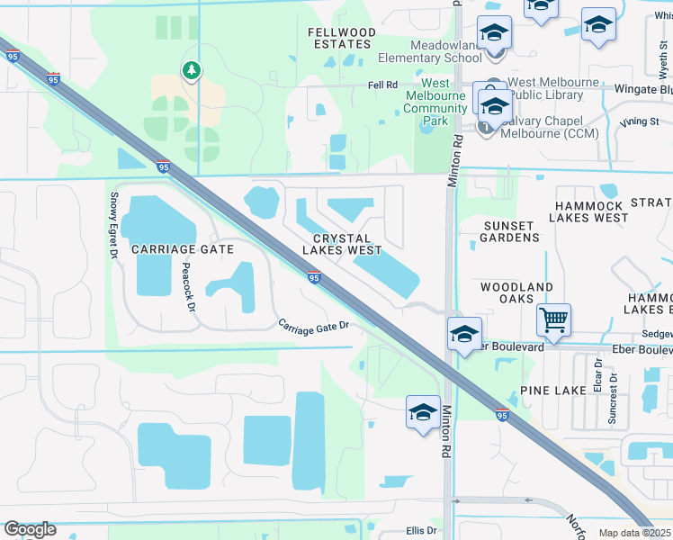 map of restaurants, bars, coffee shops, grocery stores, and more near 3335 Burdock Avenue in Melbourne