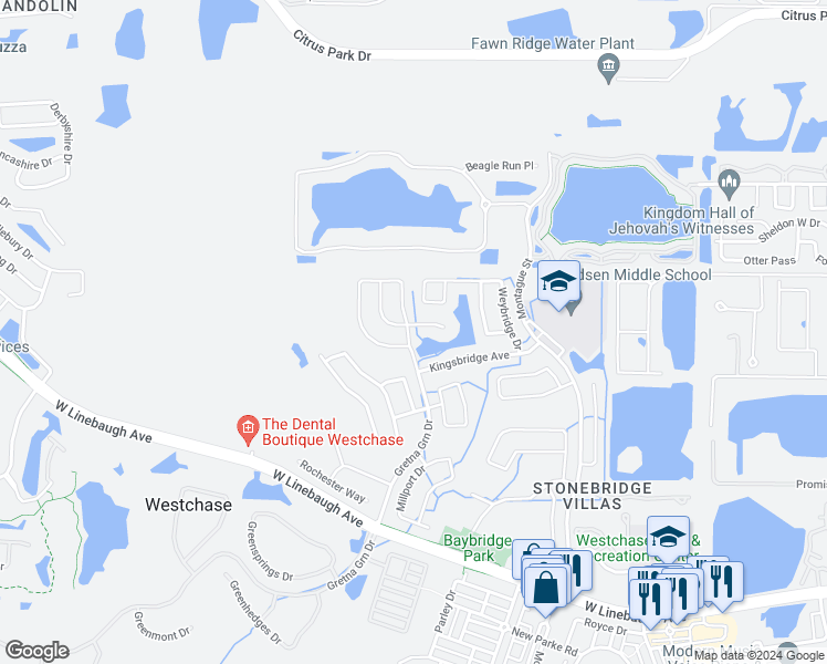 map of restaurants, bars, coffee shops, grocery stores, and more near 10505 Gretna Green Drive in Tampa