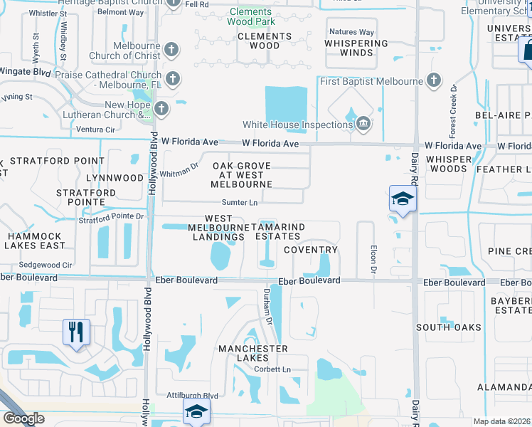 map of restaurants, bars, coffee shops, grocery stores, and more near 1091 Tamango Dr Gate in Melbourne