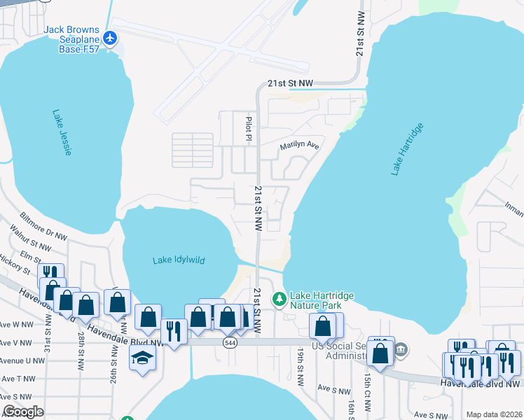 map of restaurants, bars, coffee shops, grocery stores, and more near 2641 21st Street Northwest in Winter Haven