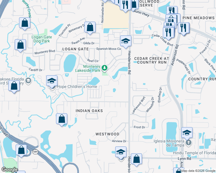 map of restaurants, bars, coffee shops, grocery stores, and more near 11324 Partridge Drive in Tampa