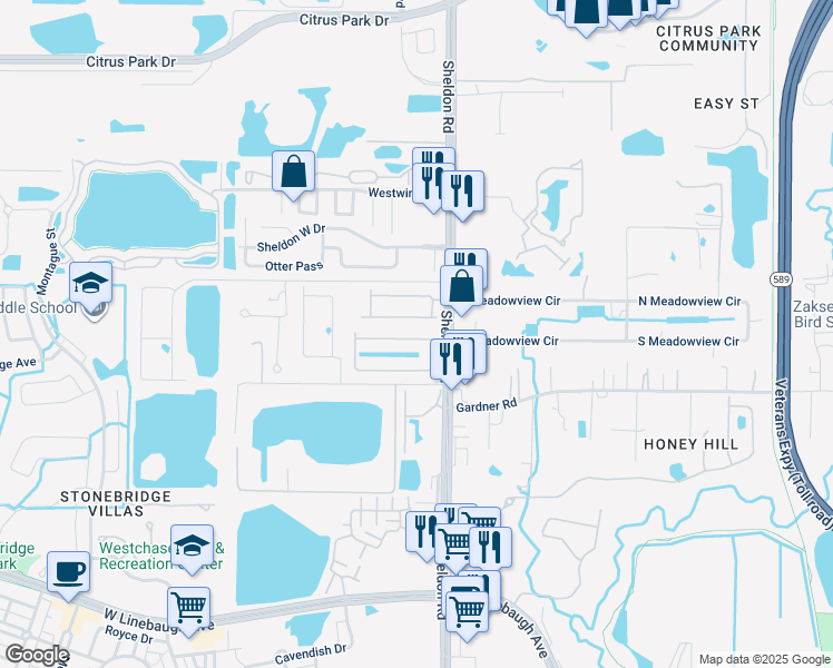 map of restaurants, bars, coffee shops, grocery stores, and more near 8815 Royal Enclave Boulevard in Tampa