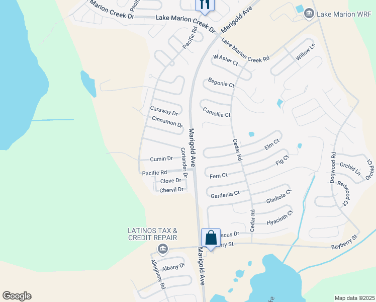 map of restaurants, bars, coffee shops, grocery stores, and more near 1732 Coriander Drive in Poinciana