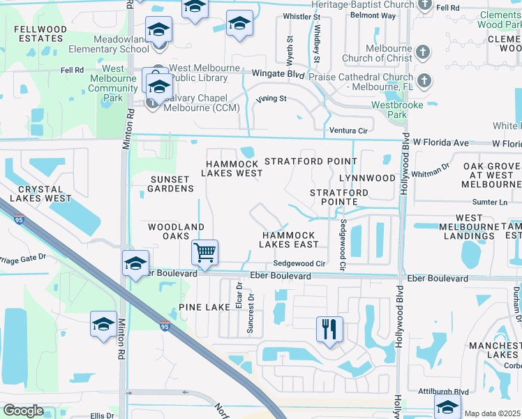 map of restaurants, bars, coffee shops, grocery stores, and more near 2563 Glasbern Circle in Melbourne