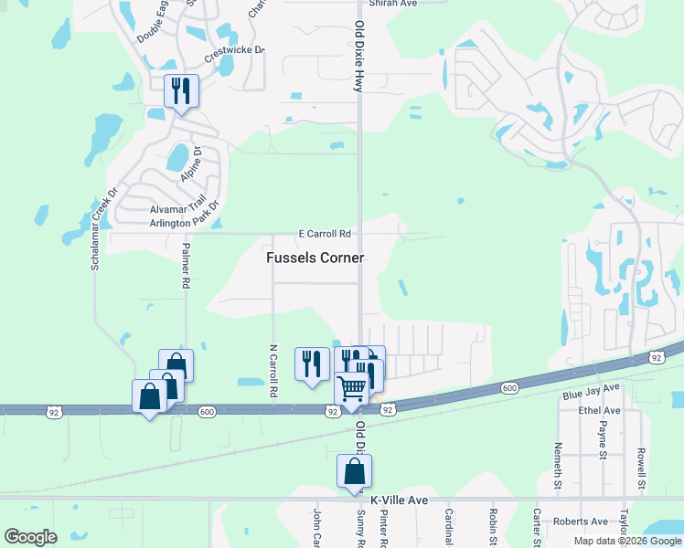 map of restaurants, bars, coffee shops, grocery stores, and more near 4936 Sand Mountain Loop Road in Auburndale