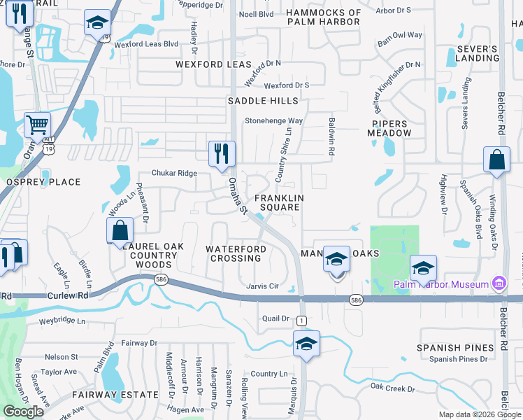 map of restaurants, bars, coffee shops, grocery stores, and more near 975 Omaha Street in Palm Harbor