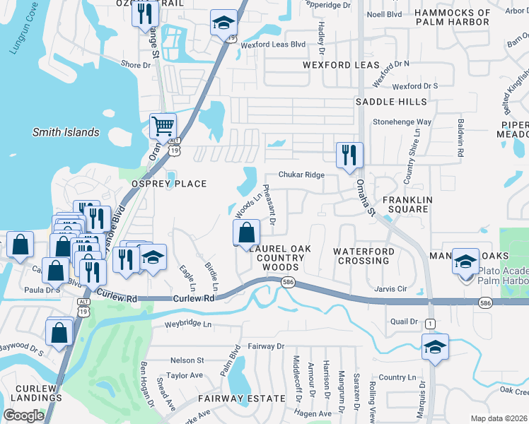 map of restaurants, bars, coffee shops, grocery stores, and more near 1453 Mallard Place in Palm Harbor
