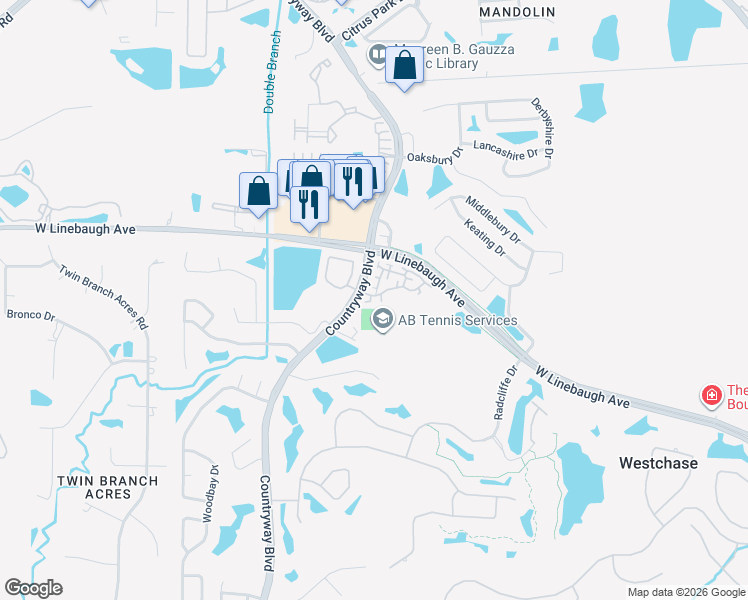 map of restaurants, bars, coffee shops, grocery stores, and more near 10507 Barnstable Court in Tampa