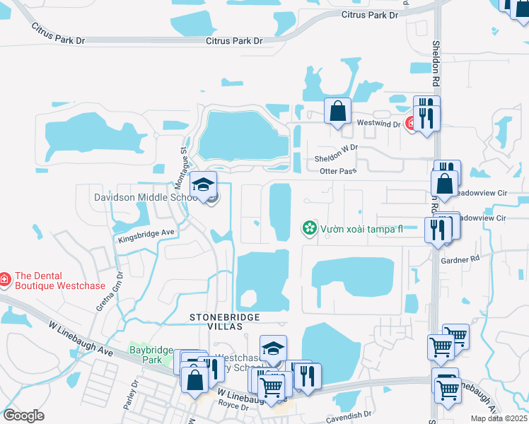 map of restaurants, bars, coffee shops, grocery stores, and more near 9212 Fox Sparrow Road in Tampa