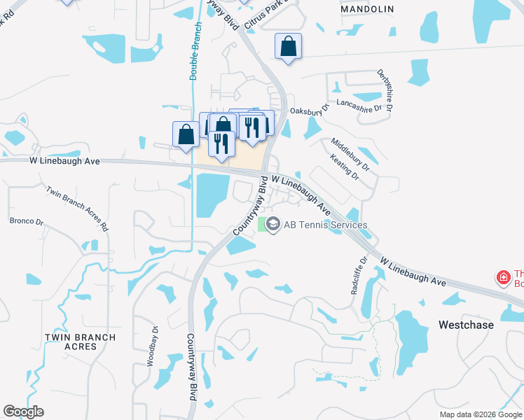 map of restaurants, bars, coffee shops, grocery stores, and more near 10508 Barnstable Court in Tampa