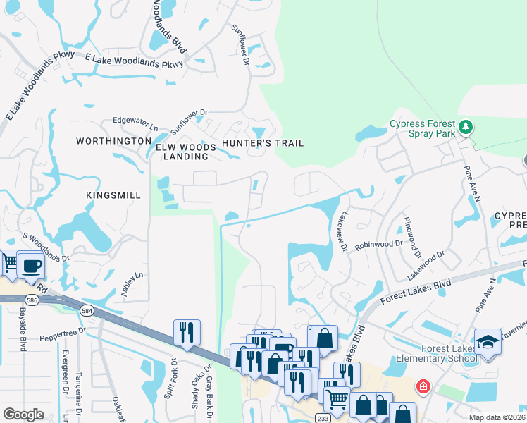 map of restaurants, bars, coffee shops, grocery stores, and more near 338 Ventura Drive in Oldsmar