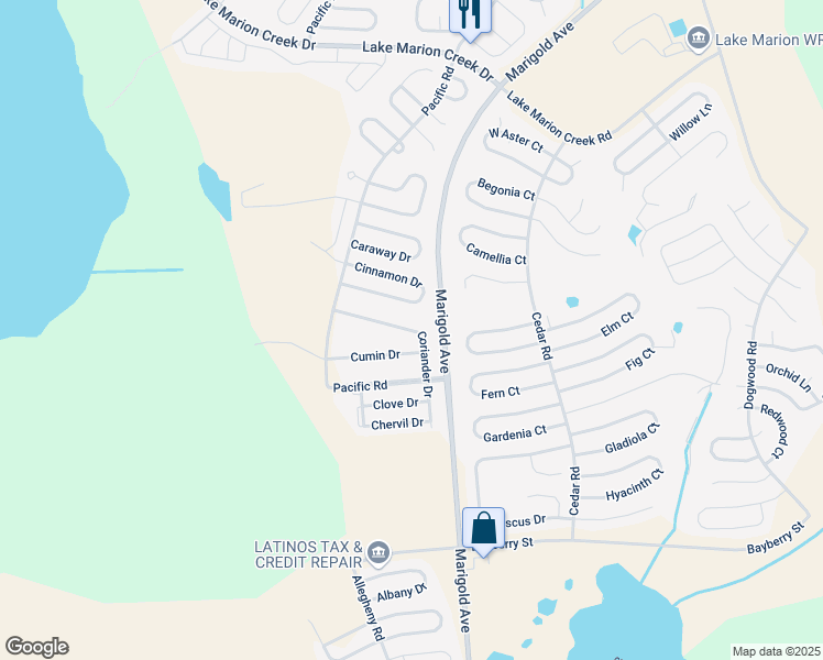 map of restaurants, bars, coffee shops, grocery stores, and more near 1758 Coriander Drive in Kissimmee