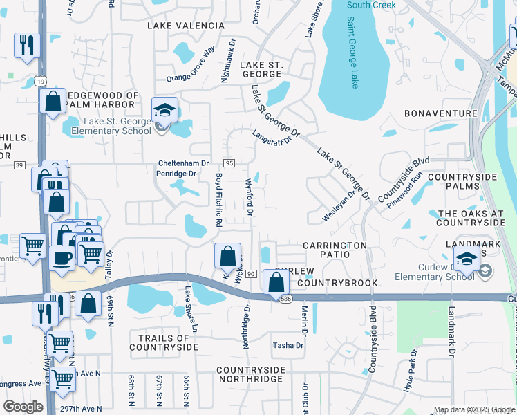 map of restaurants, bars, coffee shops, grocery stores, and more near 3633 Kathy Court in Palm Harbor