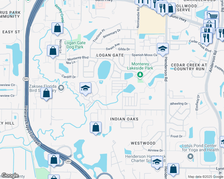 map of restaurants, bars, coffee shops, grocery stores, and more near Peckham Place in Tampa