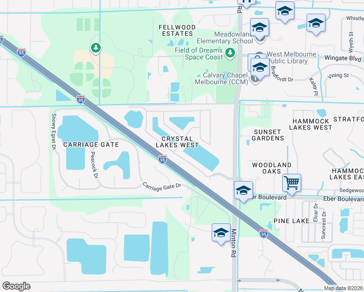 map of restaurants, bars, coffee shops, grocery stores, and more near 3263 Wreath Street in Melbourne