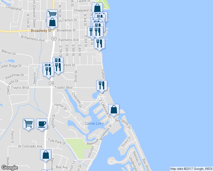 map of restaurants, bars, coffee shops, grocery stores, and more near 428 Fulton Beach Road in Rockport
