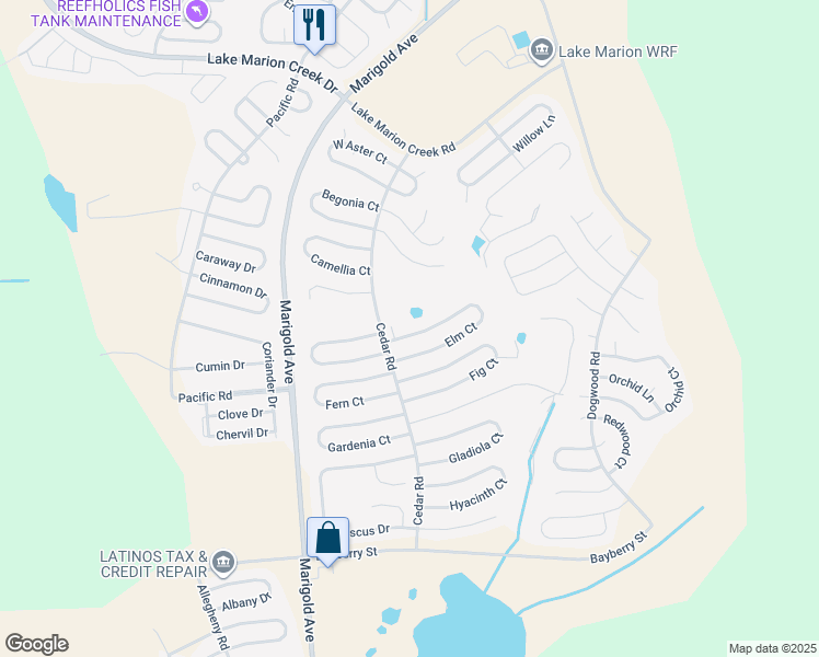 map of restaurants, bars, coffee shops, grocery stores, and more near 213 Elm Court in Poinciana