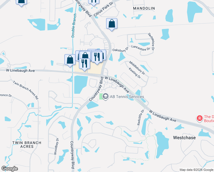 map of restaurants, bars, coffee shops, grocery stores, and more near 10506 Marlington Place in Tampa