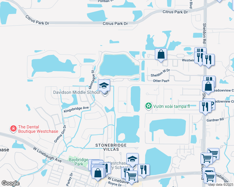 map of restaurants, bars, coffee shops, grocery stores, and more near 11649 Crowned Sparrow Lane in Tampa