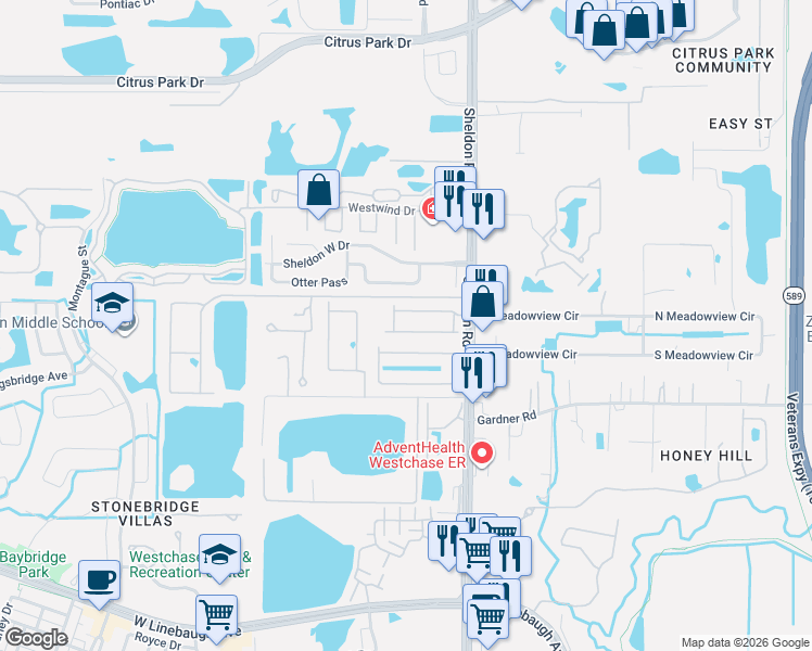 map of restaurants, bars, coffee shops, grocery stores, and more near 8842 Citrus Palm Drive in Tampa