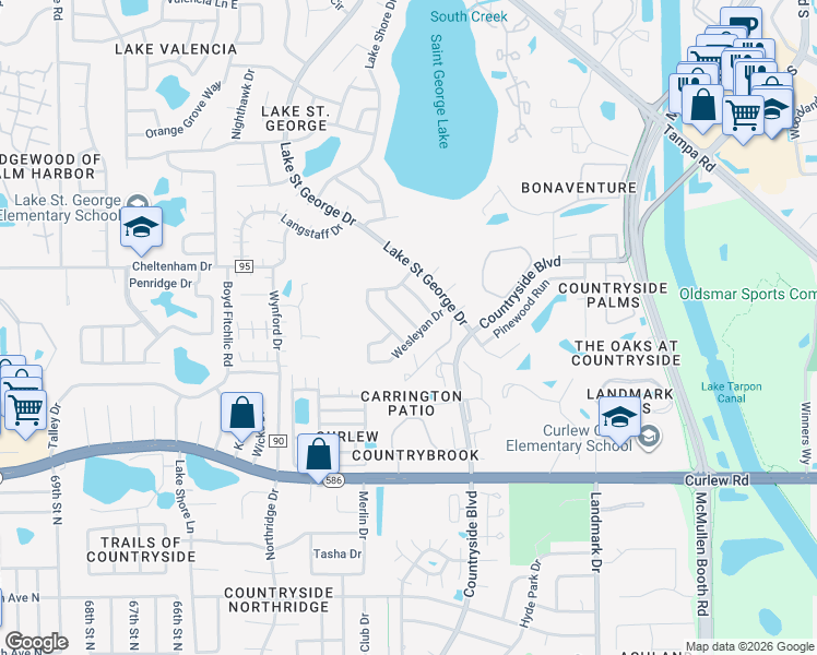 map of restaurants, bars, coffee shops, grocery stores, and more near 3665 Montclair Drive in Palm Harbor