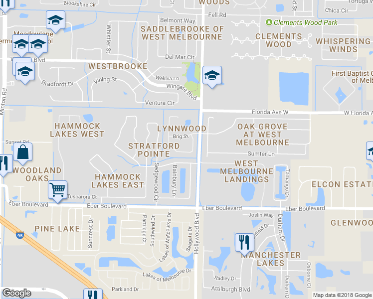 map of restaurants, bars, coffee shops, grocery stores, and more near 1263 Hailey Street in Melbourne