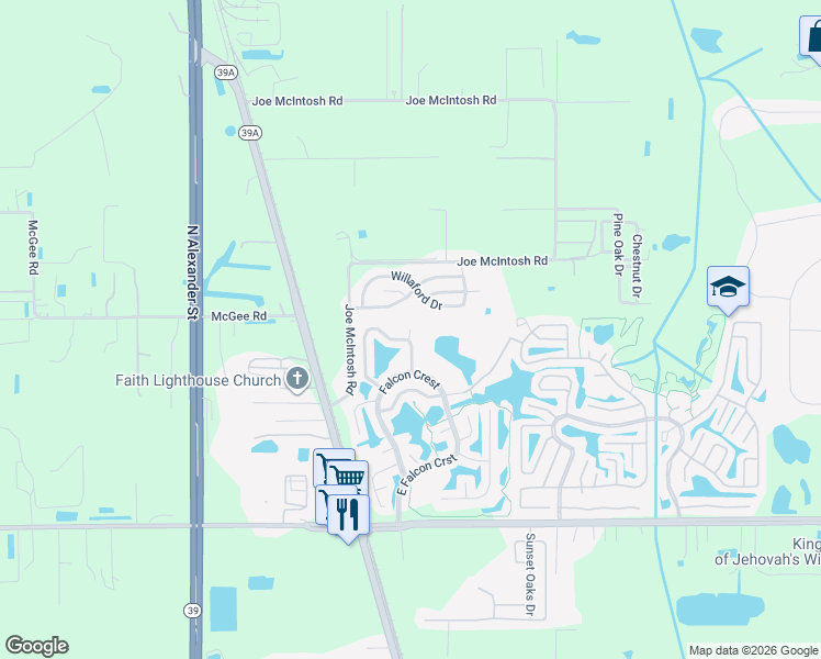 map of restaurants, bars, coffee shops, grocery stores, and more near 398 Robins Nest in Plant City