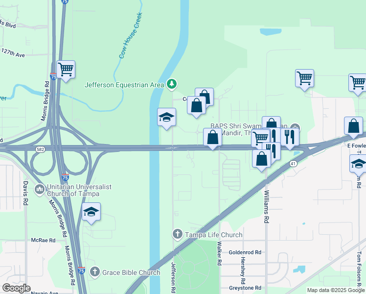 map of restaurants, bars, coffee shops, grocery stores, and more near 9306-9342 East Fowler Avenue in Thonotosassa