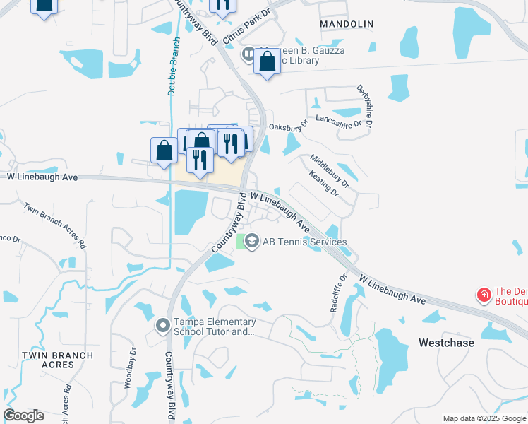 map of restaurants, bars, coffee shops, grocery stores, and more near 10505 Cranleigh Court in Tampa