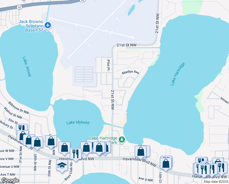map of restaurants, bars, coffee shops, grocery stores, and more near 2000 21st Street Northwest in Winter Haven