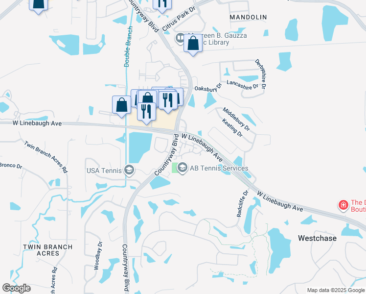 map of restaurants, bars, coffee shops, grocery stores, and more near 10506 Marlington Place in Tampa