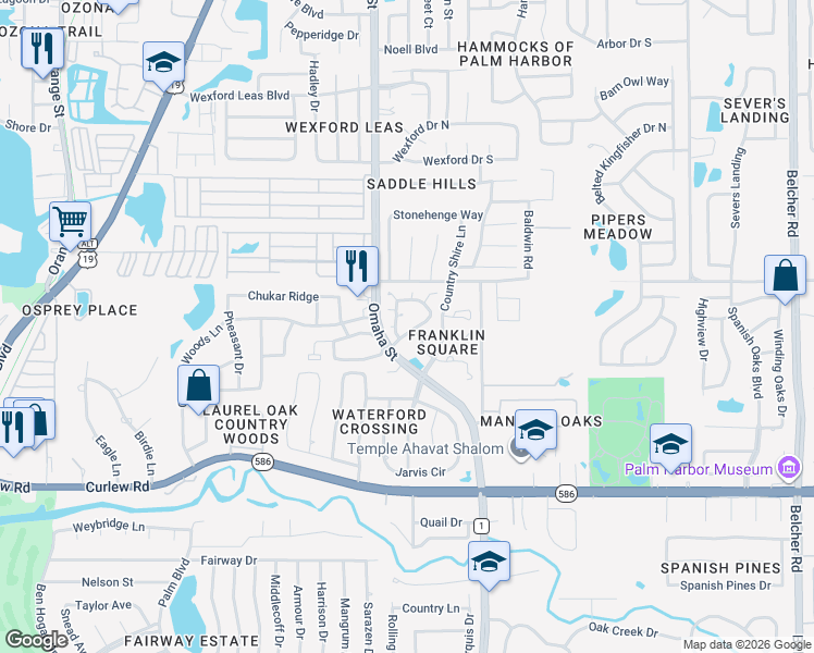 map of restaurants, bars, coffee shops, grocery stores, and more near 888 Jackson Court in Palm Harbor